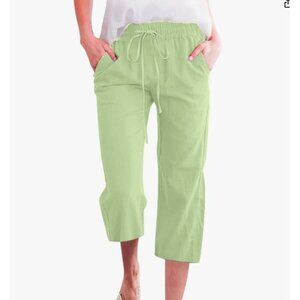 Drawstring Pants Capri Ankle Cropped Womens XXL Green Relaxed Pockets